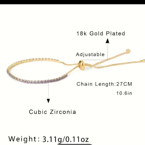 NWT 18K Gold Plated Adjustable Tennis Bracelet Inlaid Shiny Cubic Zircon - Picture 6 of 9